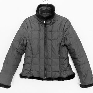 Down Puffer Coat Quilted with Rabbit Fur Trim size M